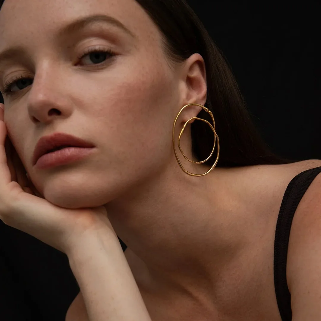 Vintage Geometric Hollow Lines Circle Earrings for Women European American Personality Exaggerated Trendy Jewelry Gift