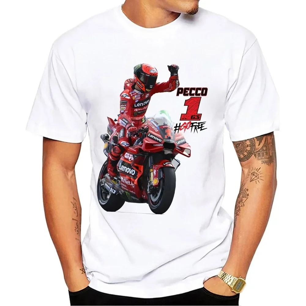 Pecco 63 Francesco Bagnaia 1 GP Legend ركوب تي شيرت كلاسيكي للجنسين الهيب هوب بوي رايدر عادية التي شيرت دراجة نارية الرياضة الأبيض تيز