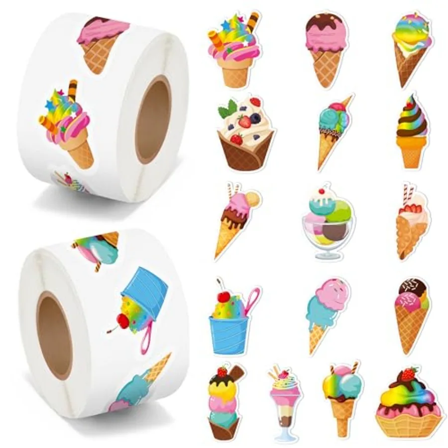 

Stickers - 1000Pcs Stickers in 2 Rolls Waterproof Vinyl Sweets Themed Dessert Decals for Gift Laptop Bottle Scrapbooking Luggag