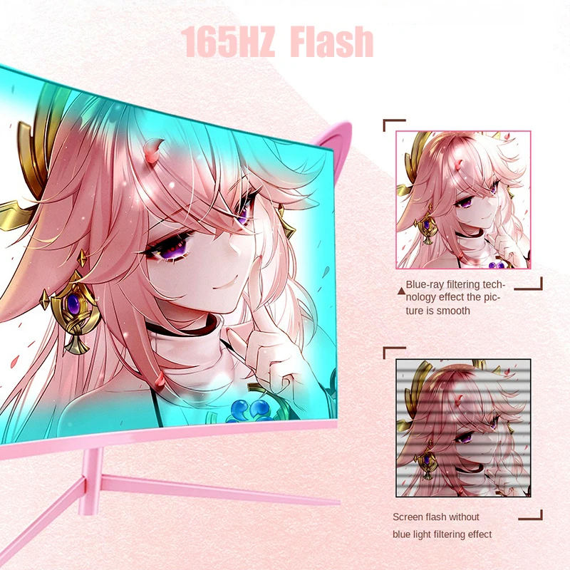 27inch Curved Monitor 1K/2K 165hz 1800R Pink Gaming Display HDR10 Free-Sync Desktop Screen 1ms GTG With Free Gift For Girls