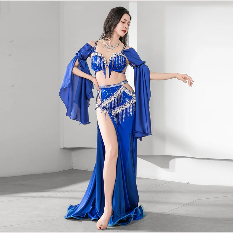

Women Belly Dance Performance Suit Diamond-Studded Sling Bra Long Skirt Compeitition Set Oriental Dance Professional Clothting