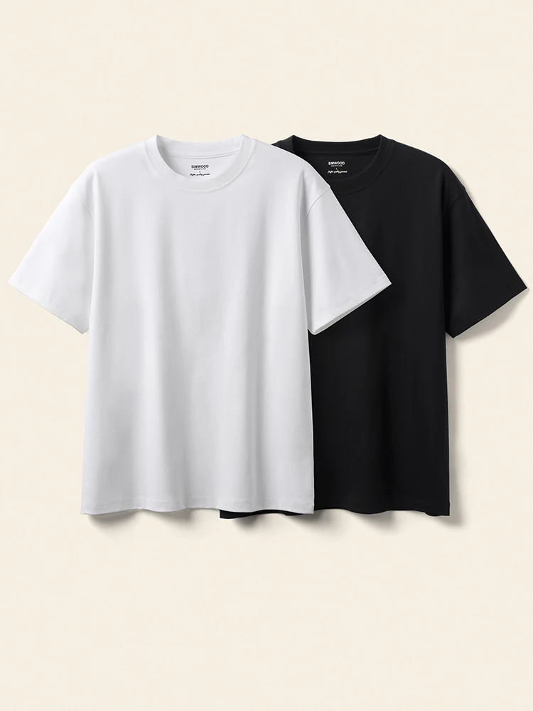 

SIMWOO 2025 Summer New 240gsm 60S Liquid Ammonia Finish Fabric T-shirts Men Comfortable Smooth Soft Tops