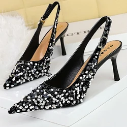 Summer Women 7 Cm 9.5cm Heels Sequin Women Pumps Luxury Banquet Shoes Sexy Party Shoes Fashion High Heels Wedding Shoes Sandals