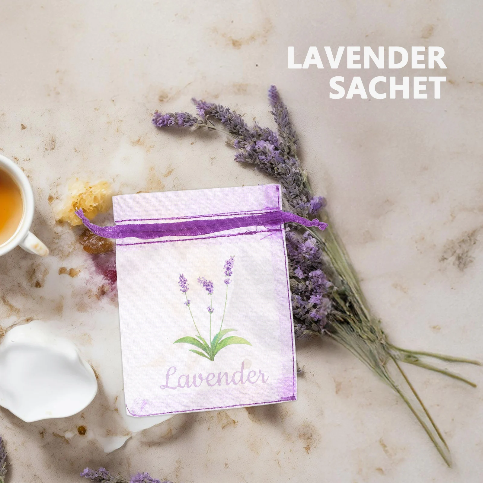 

20pcs Lavender Sachet Bags Empty Herbs Dried Lavender Beam Organza Gauze Drawstring Spice Container Aromatic Storage Pouches