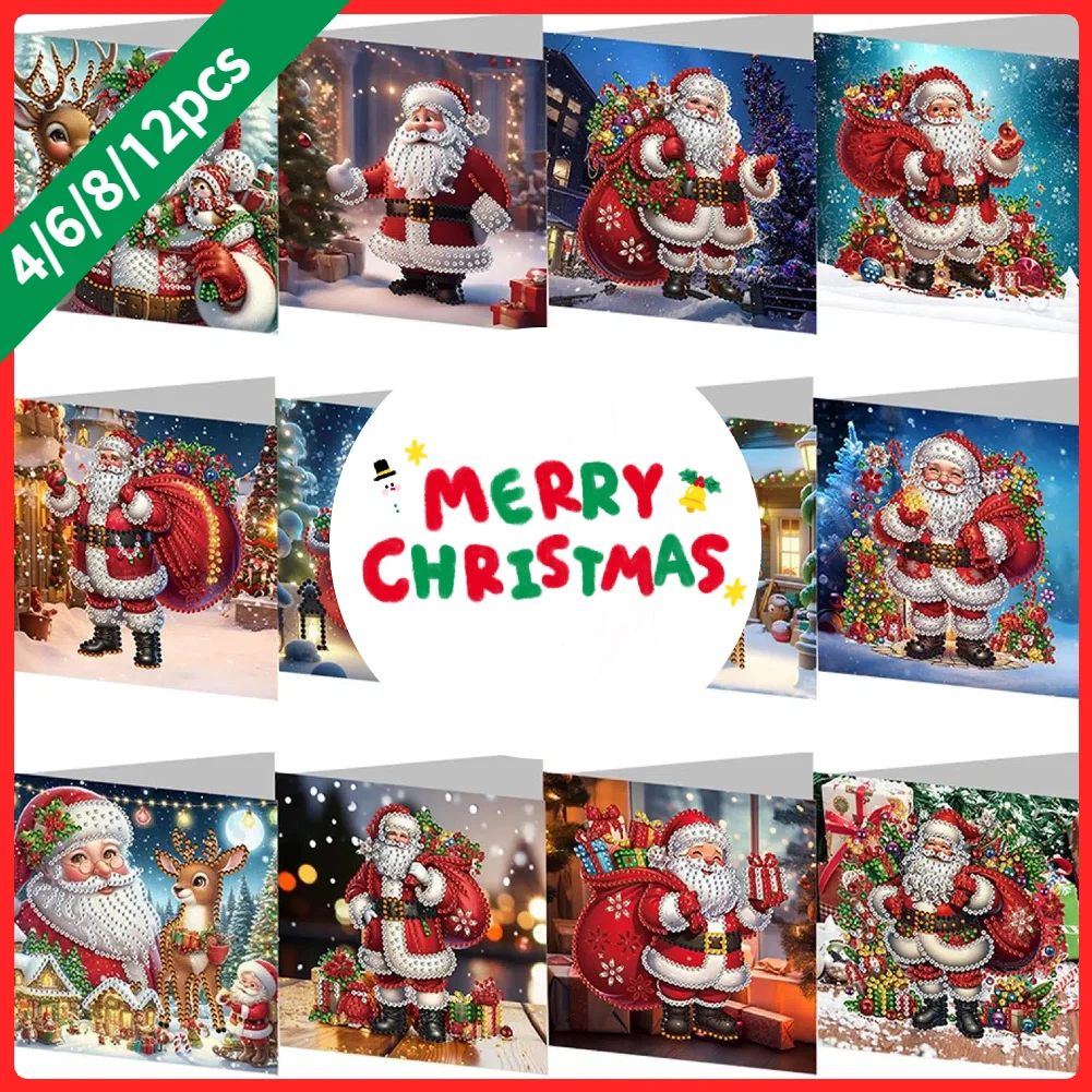 4/6/8/12pcs DIY Diamond Painting Greeting Card Set Diamond Art Handmade Cards for Xmas Birthdays Thanksgiving & Special Occasion