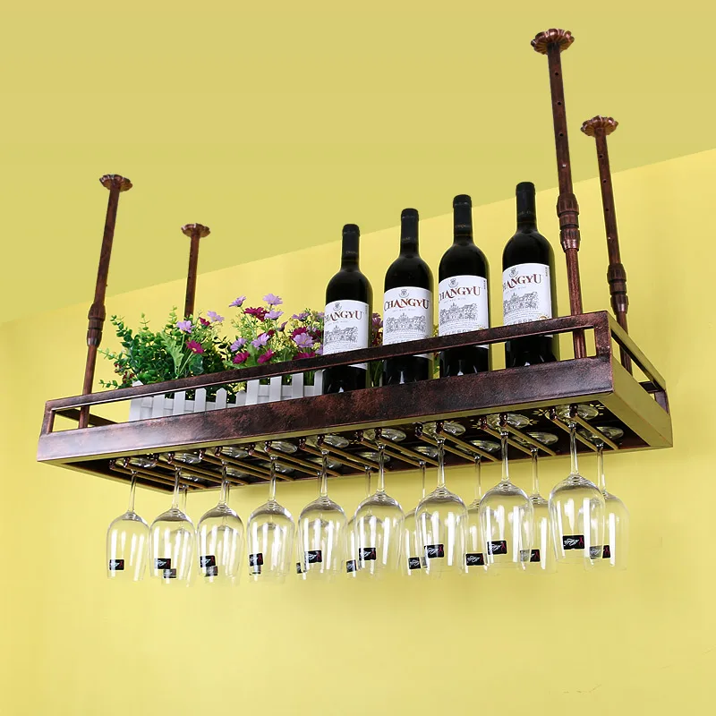 

Bar hanging red display shelf decorative wine glass rack upside down