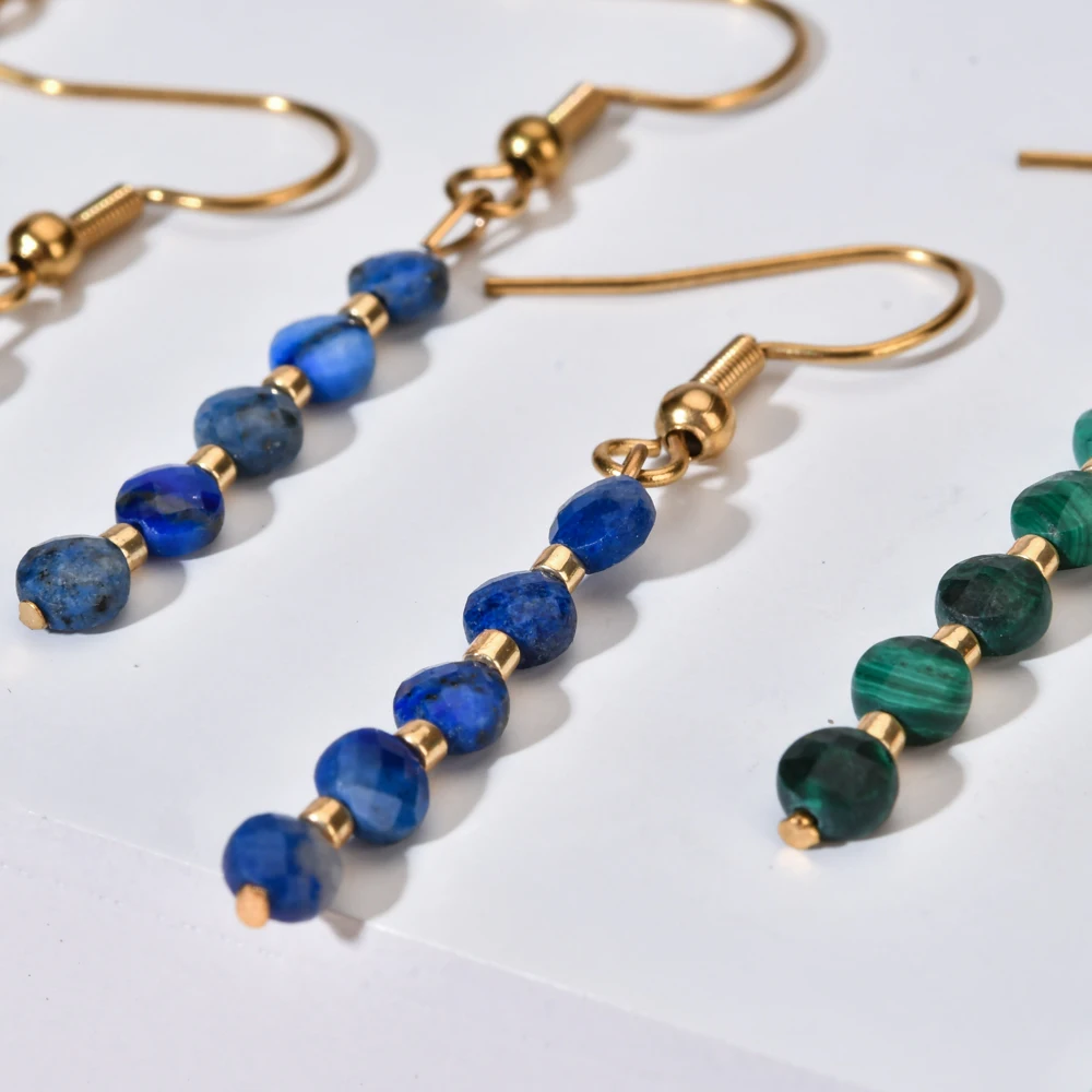 ZMZY Cute Minimalism Design Natural Stone Earrings for Women Vintage Colorful Hanging Dangle Boho Statement Gift