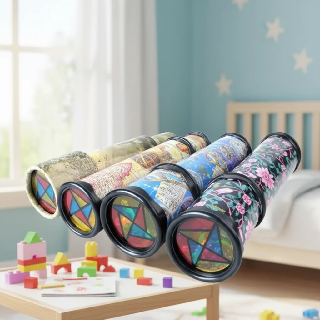 ของเล่นคาไลโดสโคปของขวัญเพื่อการศึกษาหมุนได้สีสันสดใสสำหรับเด็กสีสุ่ม