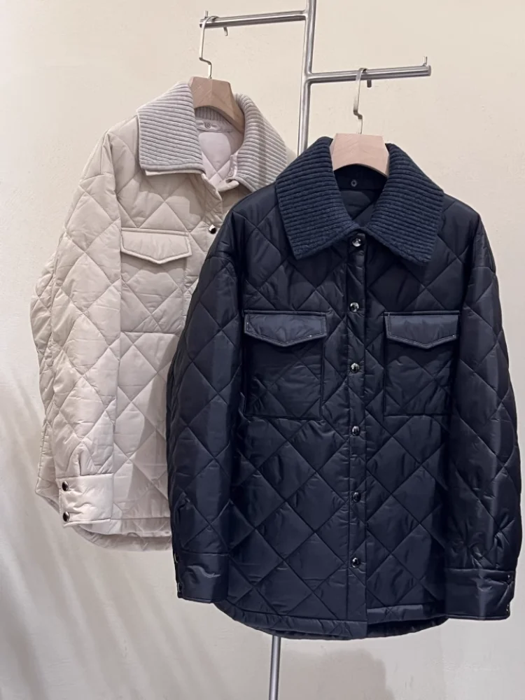 Quilted Beads Embellished Single Breasted Padded Coat