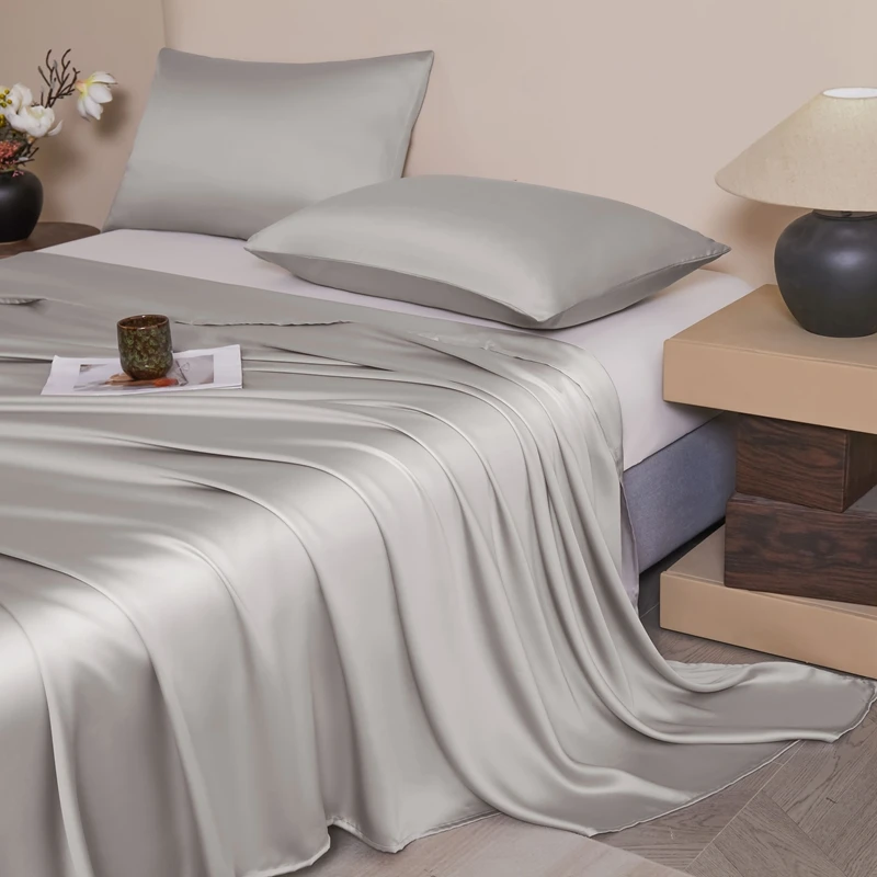 1pc Bed Sheet Silky Bed Top Flat Sheet Solid Grey Breathable Moisture-wicking Summer Hot Sleeper 274*259cm King Home Hotel Sheet