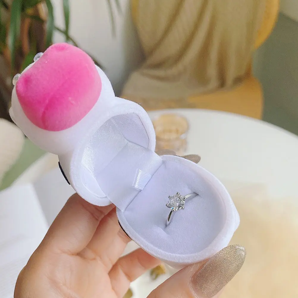 

1Pcs Jewelry Box Cartoon Cow Appearance Scratch Resistant Finger Ring Box Creative Proposal Holder Ring Case Necklace Case