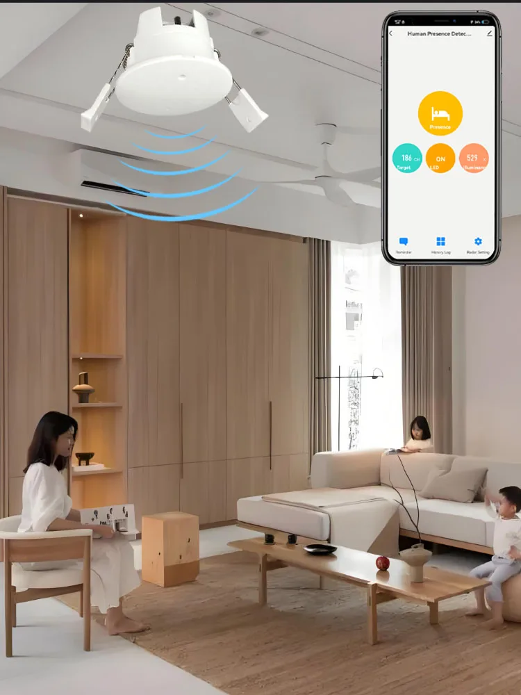 Inteligentny czujnik obecności człowieka Smart Life WiFi z radarem milimetrowym 24GHz, czujnikiem ruchu, czujnikiem jasności, sterowany przez aplikację, AC 110/220V DC 5V — zdjęcie 2