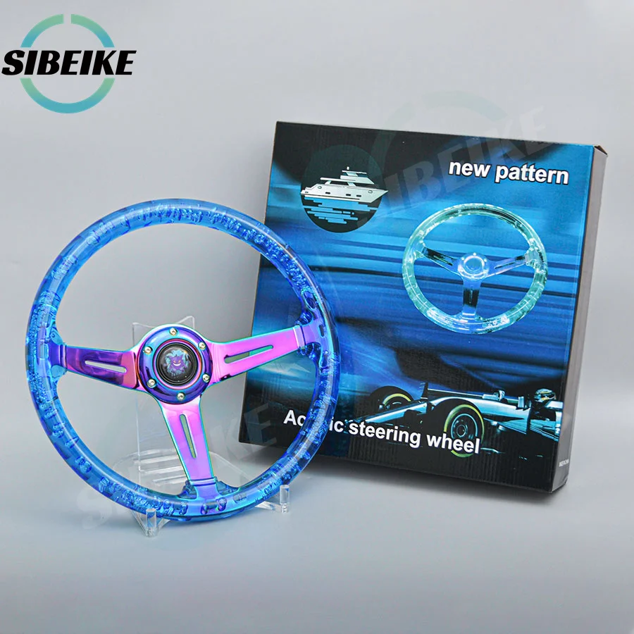 NEW JDM Acrylic Bubble Steering Wheel 14inch 350mm Transparent Neo Chrome Spoke Sports Steering Wheel