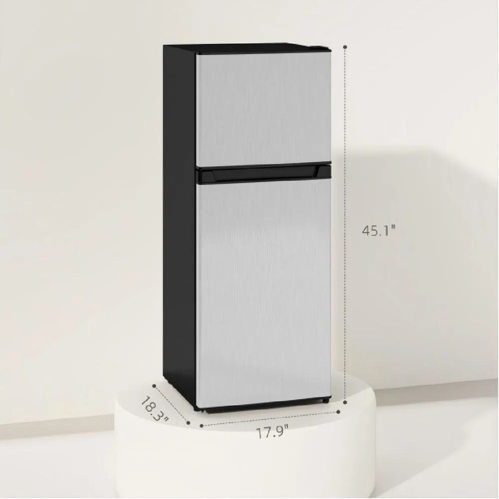 

4 Cu.Ft Mini Fridge with Freezer, 2-Door Compact Refrigerator, 115V, 45.1" H, Stainless Steel, for Dorm, Office, Apartment