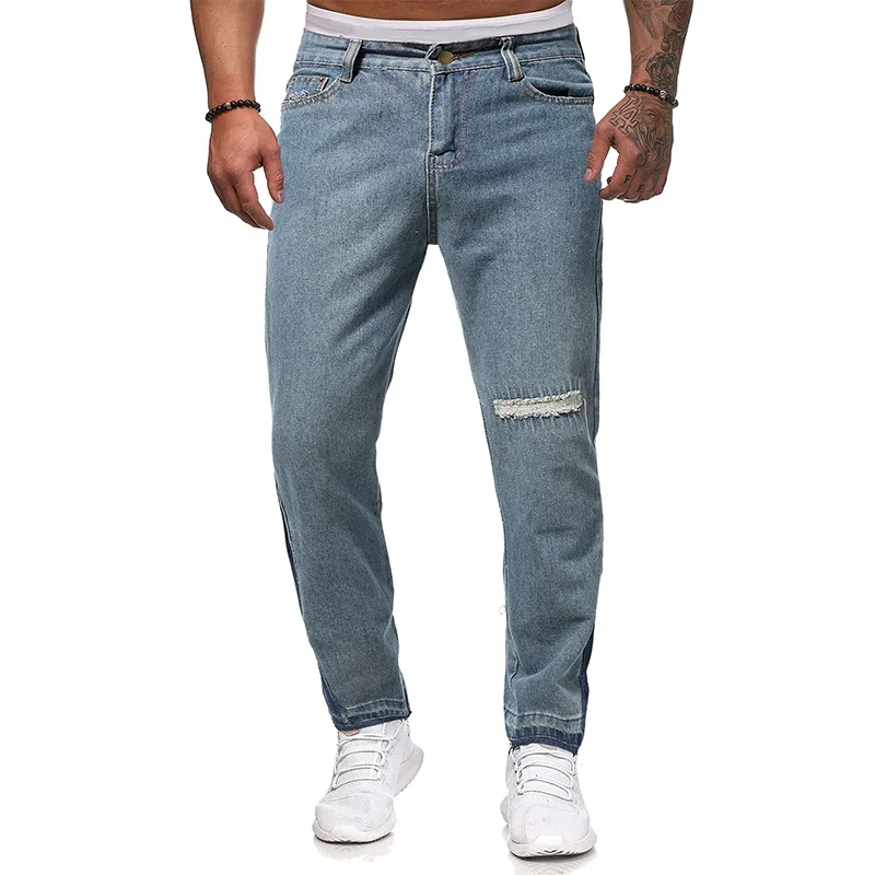 2023 New Men's Broken Jeans Tight Trousers Korean Fashion Street Dress Beggar Retro Washed Casual Pants