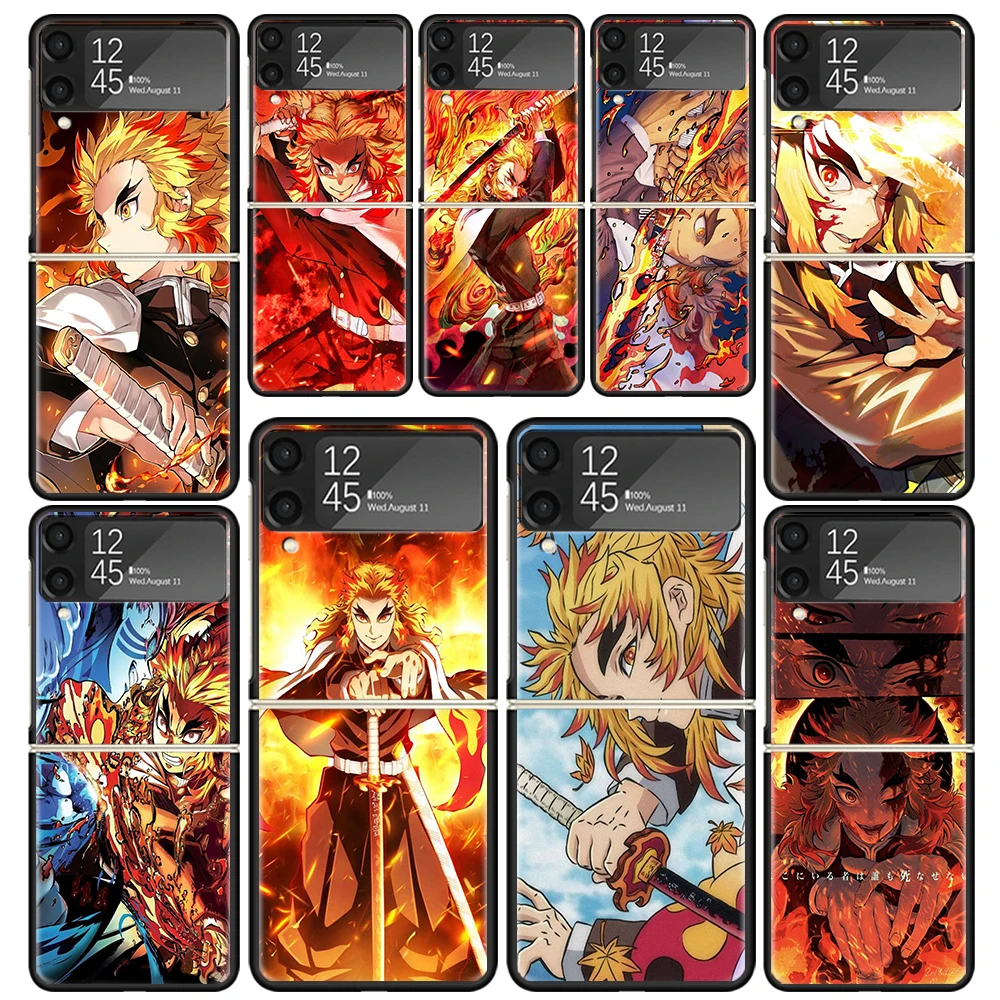 Demon Slayer Rengoku Kyoujurou Clear Phone Case For Samsung Z Flip 5 4 3 Galaxy ZFlip 6 5G Shockproof Hard Print Cover TPU PC Co