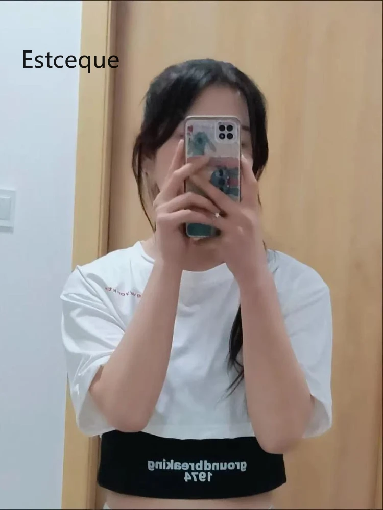 White Short Sleeved T-shirt Women Summer New 2025 Shorts High Waist Loose Crop Top Casual Basic Dancing Tees