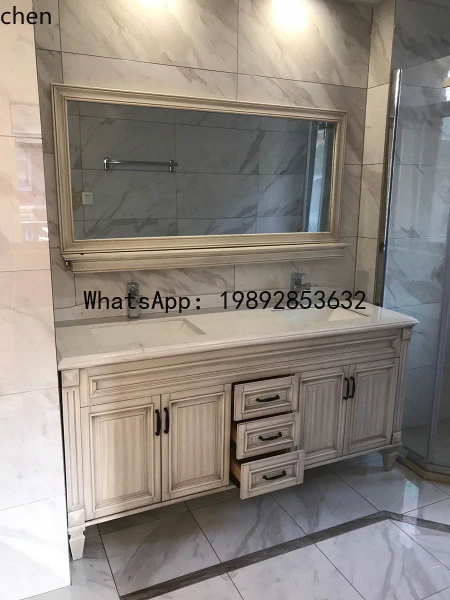 oak solid wood floor-to-ceiling bathroom cabinet combination ceramic integrated washstand bathroom cabinet
