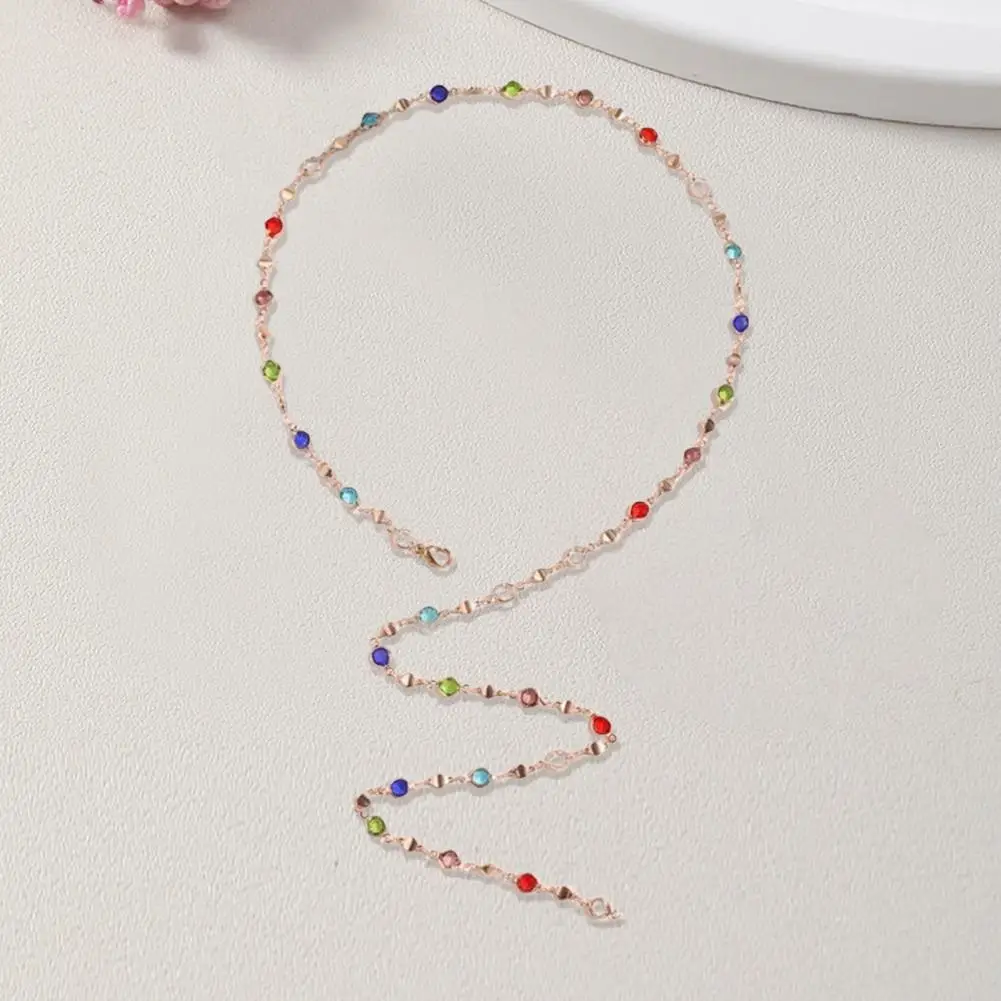 

Breast Necklace Colorful Faux Crystal Women's Necklace for Deep V Neck Clothes Adjustable Length Long Clavicle Necklace for Prom