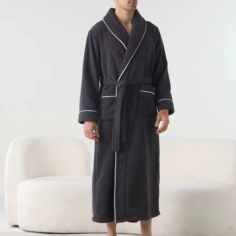 Men s Plush Long Bathrobe Shawl Collar Soft Long Sleeve Spa Robe with Belt Winter Warm Robes for Bath Shower