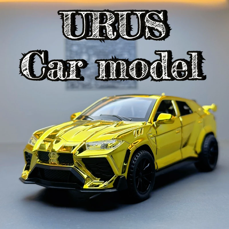 Urus yellow-gold off-road vehicle sound and light pull back toy model living room room tabletop car ornament boy gift