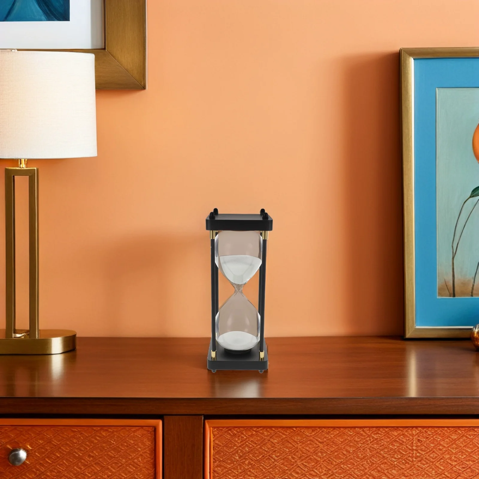 

Glass Hourglass Timer 60-Minute Vintage Sand Clock High Transparency Wood Frame Home Office Desk Decoration Sand Timer for Study