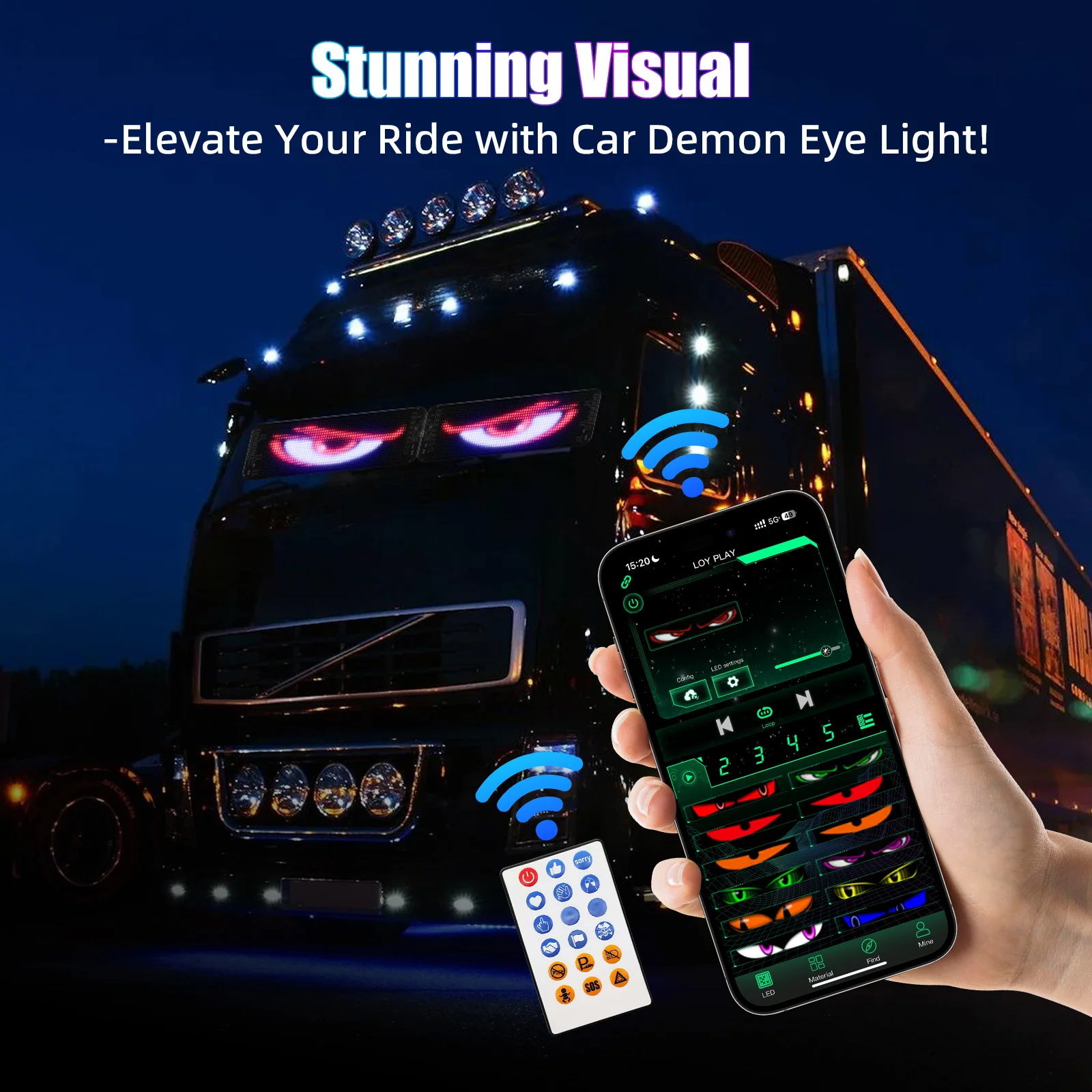 

LED Eye for Car Window Screen Wireless Adhesive LED Light 35/50/60cm RGB Pattern Graffiti Scrolling Text Animation Display