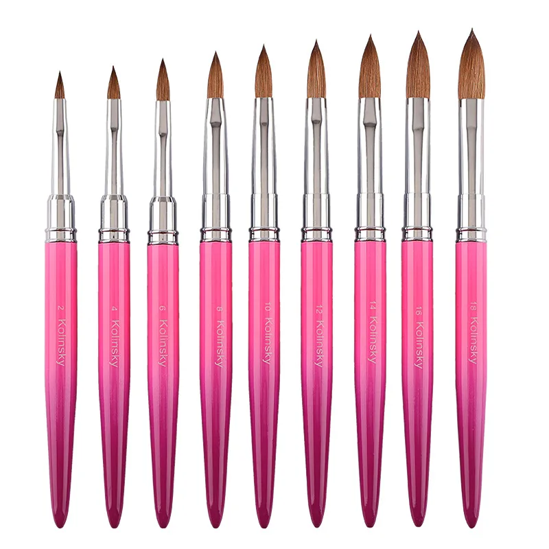 1 Uds. Pincel Kolinsky para decoración de uñas, pincel acrílico para tallado de Gel UV, polvo líquido, herramientas de dibujo para pintura de uñas DIY, tamaño 2-18