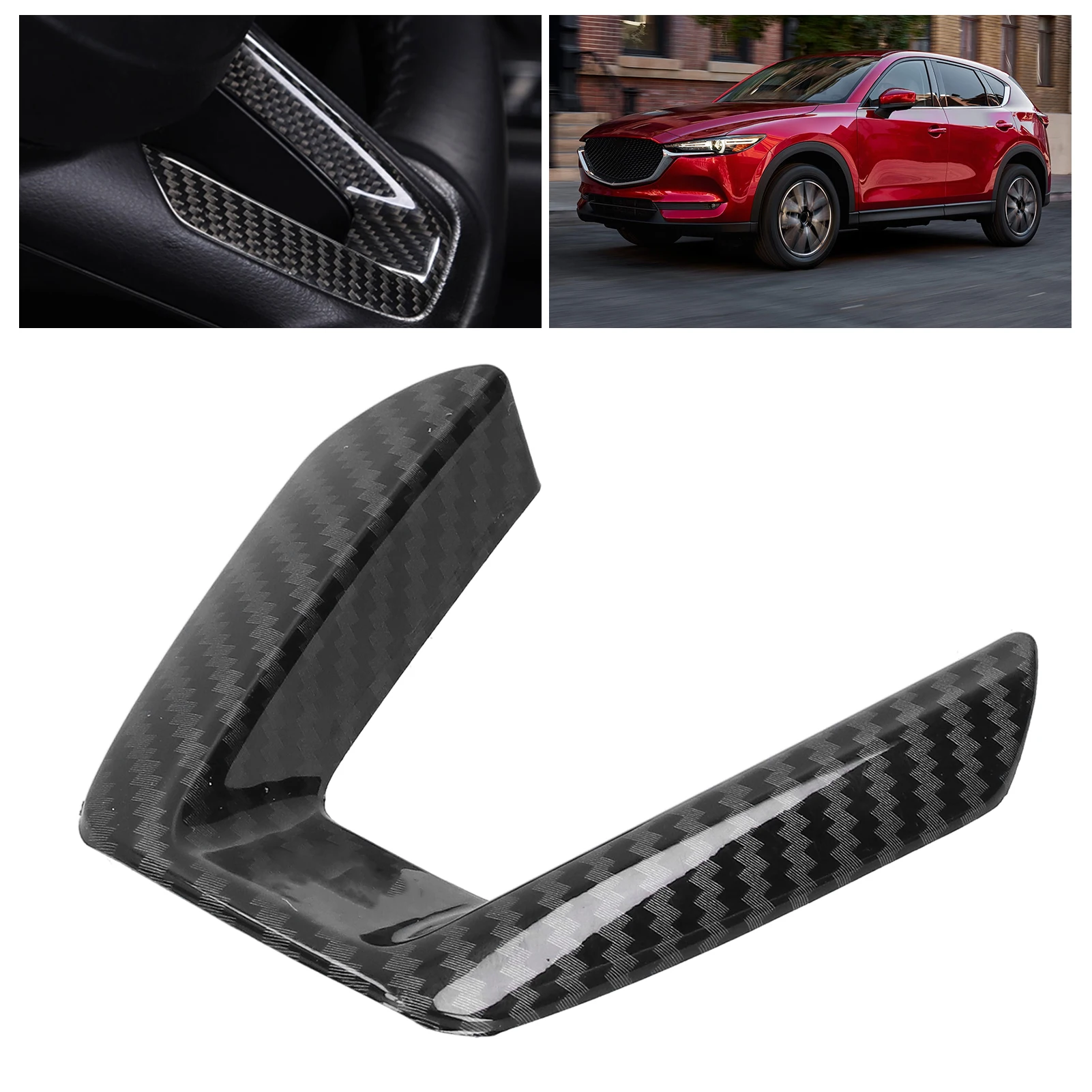 Car Steering Wheel Trim Cover Sticker Interior Moulding Fit For Mazda 3 Axela/CX-4/CX-5Carbon Fiber Style Glossy Black