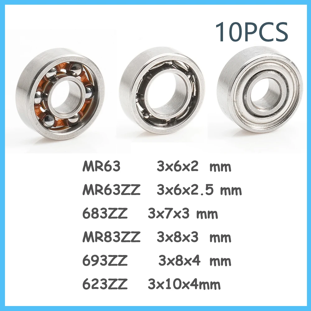 10Pcs 3mm ID MR63ZZ MR83ZZ 683ZZ 693ZZ 623ZZ MR63 MR83 Deep Groove Ball Bearing 3*6*2.5 3*7*3 3*8*2.5 3*8*3 3*8*4 3*10*4