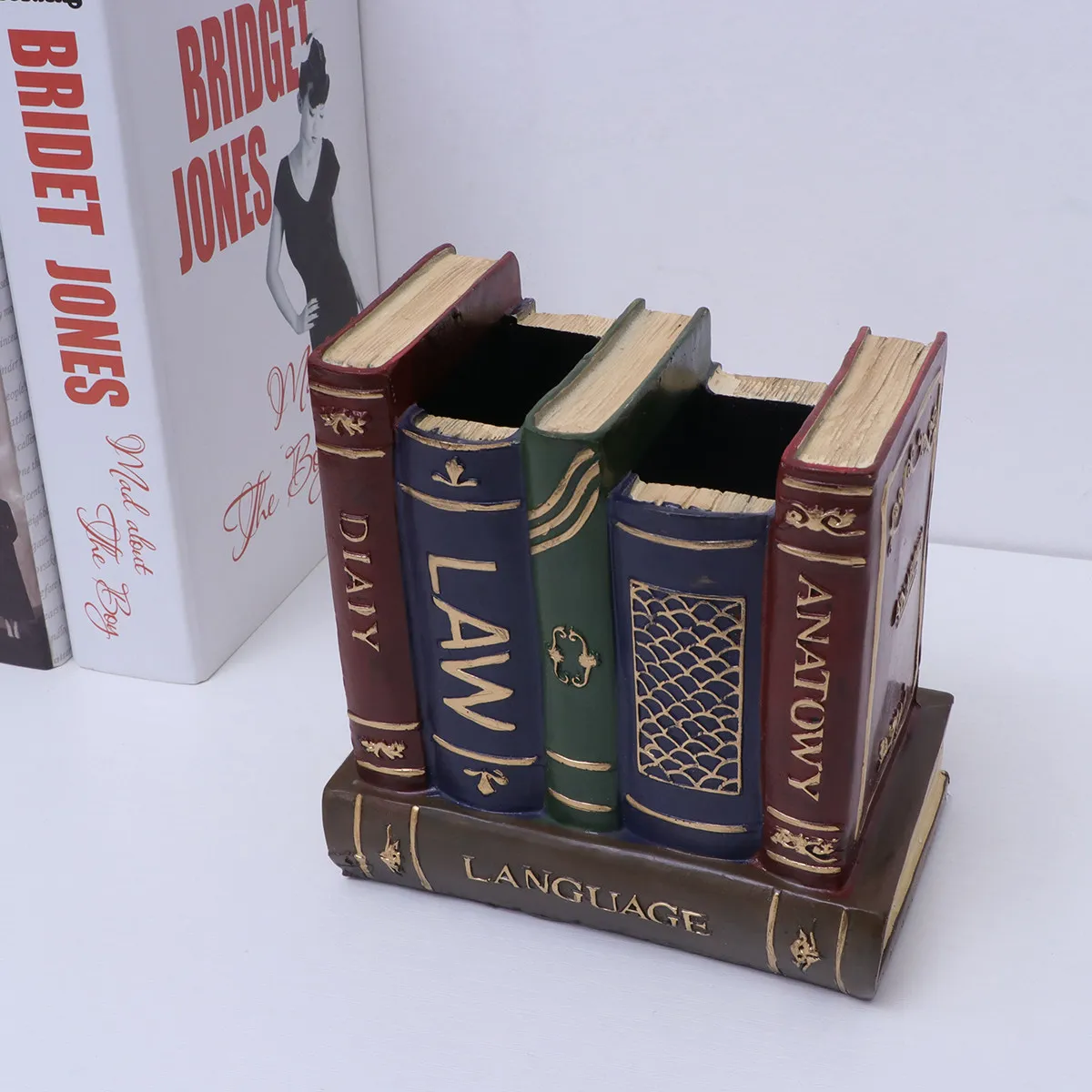 

Retro Resin Books Style Pen Holder Natural Odorless Non Toxic Desktop Storage Organizer Creative Home Office Decoration Craft