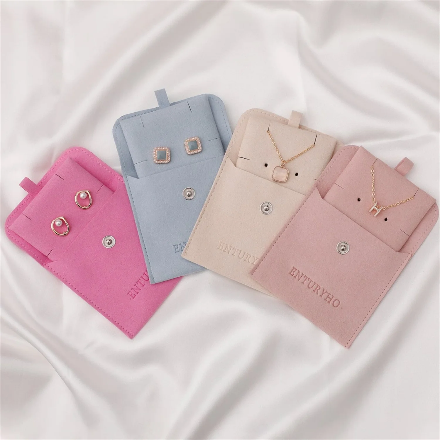 

50 set custom jewelry package pouch bag with insert card Logo printed small earrings necklace packaging bags with button wholesa