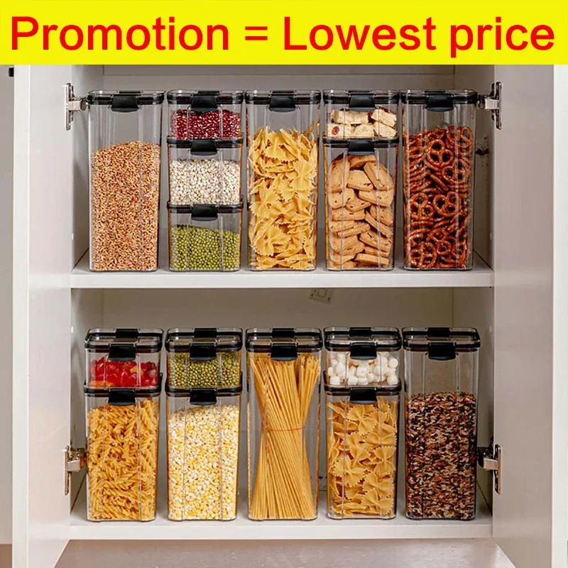 

PET Food Containers set Storage Box 460-1800ml Transparent Stackable Dry Kitchen Spaghetti Noodles Sealed Containers jar