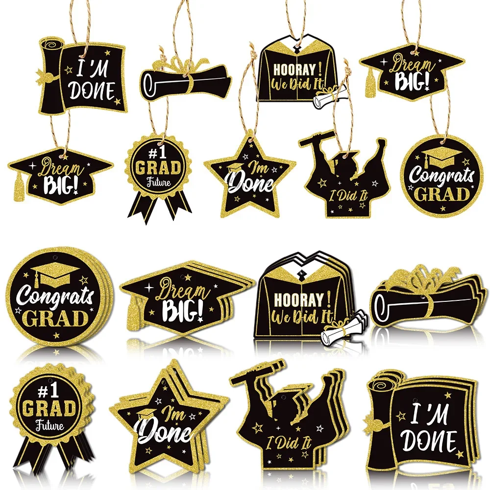 8Pcs Graduation Party Decor Pendant Black Golden Graduate Theme Party Supplies Tree Pendant Hangers Congrats Grad Blackboard