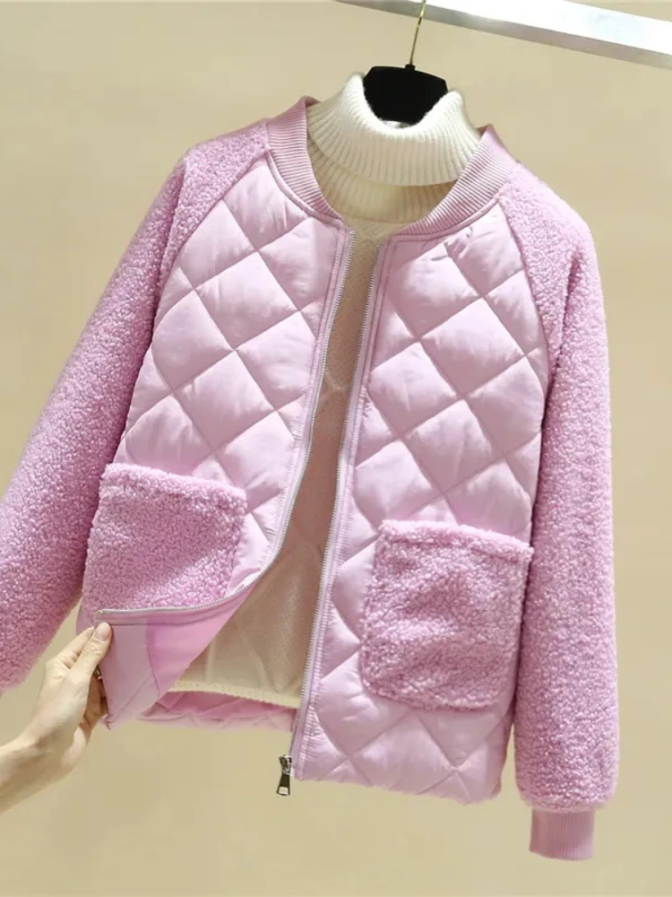 Women Jacket 2025 New Autumn Loose Short Parkas Female Cotton Padded Jacket Warm Coat Faux Lambswool Outwear Women's Clothing
