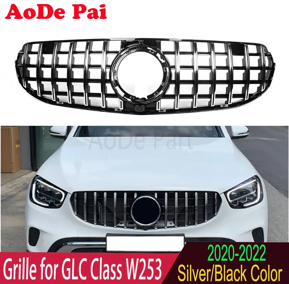 

Fits for Mercedes Benz GLC Class W253 X253 GLC260 2020 2021 2022 ABS Car Front Bumper Grille Mesh Hood Grill GTR Style