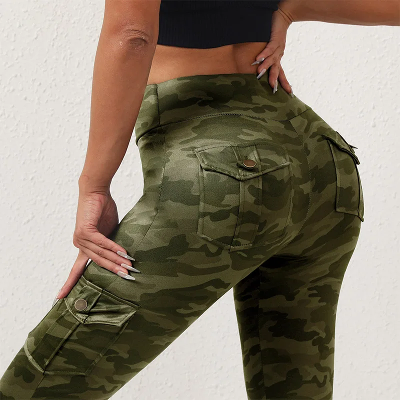 Camouflage Yoga Pants with Pocket Digital Print Seamless Work Sports Legging Elastic Slim Fitness Tight Workwear