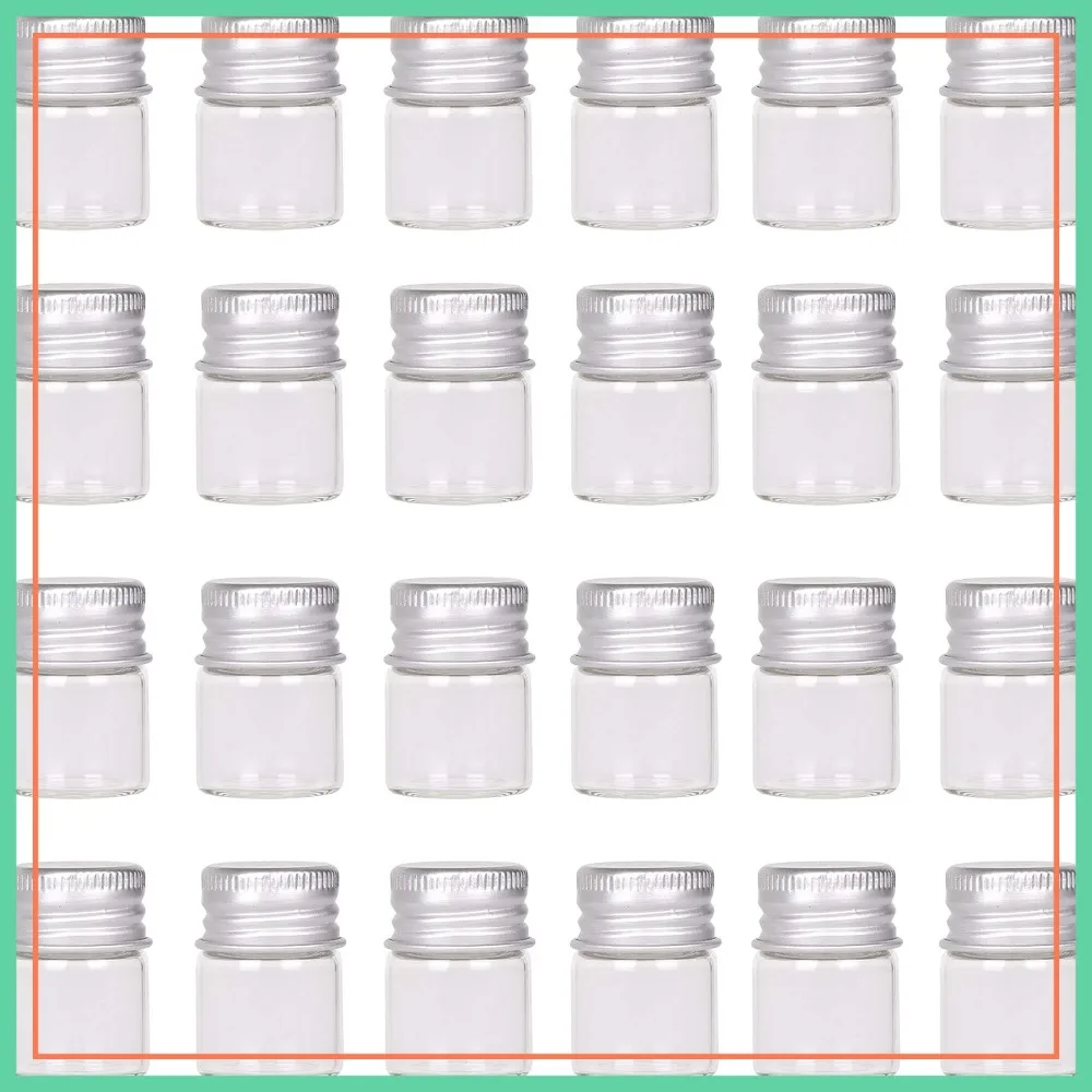 

Mini Glass Bottles with Screw Caps 5ml 24 Sets Aluminum Lids Tiny Vials for DIY Art Craft Decor