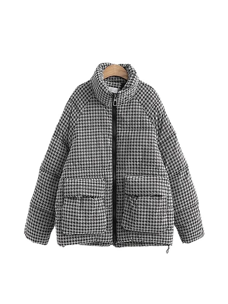 Women\'s Plaid Parka Jacket Overcoat Warm Long Sleeve Down Jackets Vintage Harajuku Korean Padded Jacket Winter 2000s 90s Clothes