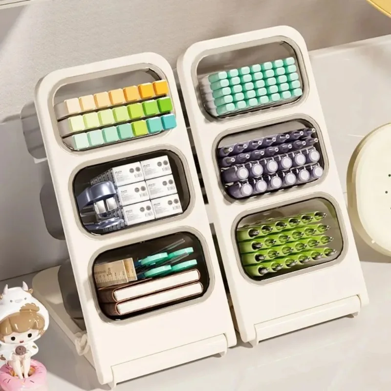 New ABS Oblique Pen Holder Large Capacity Removable Pencil Container Foldable Multi-use Pen Storage Box Office
