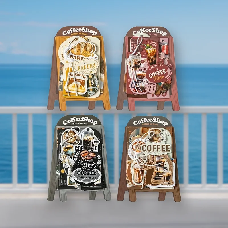 1 حزمة/2 حزمة ملصقات لتصميم سجل القصاصات 30 ورقة/حزمة مفتوحة سلسلة مقهى 4 أنماط القهوة تحت عنوان لكمات الرجعية #1