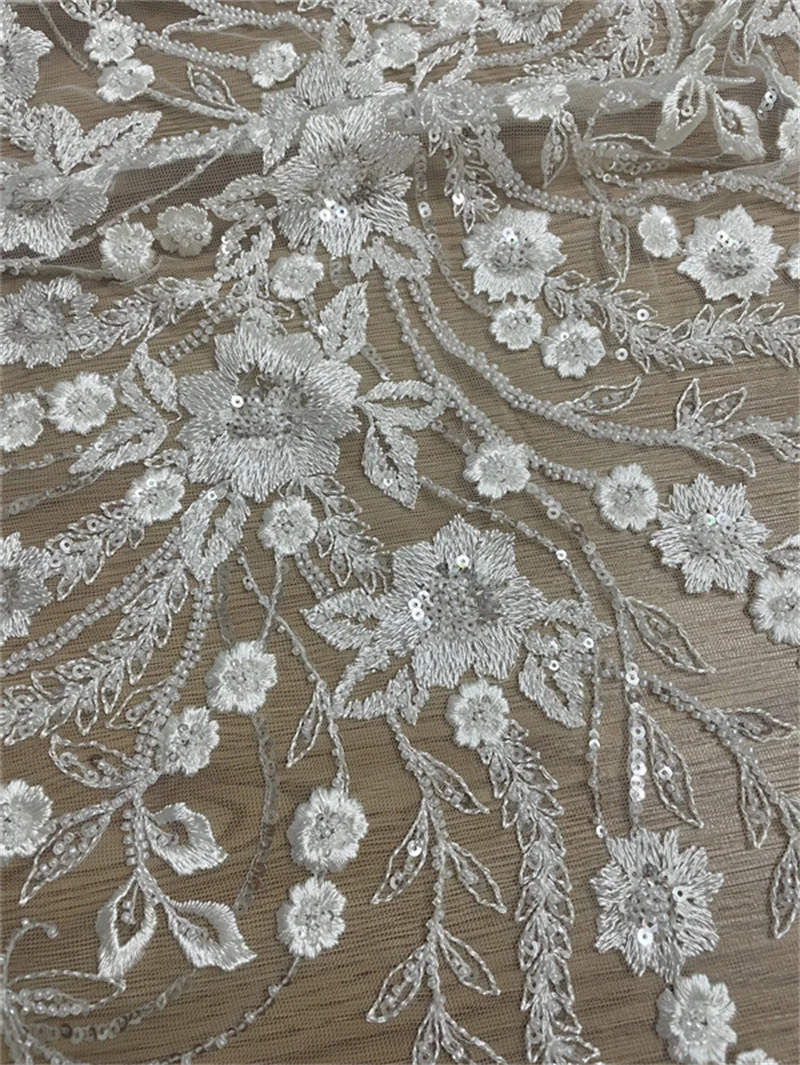 Off White High Quality Unique french  Embroidery Wedding Party Gown Dress Lace Fabric Sell by  1 Yard