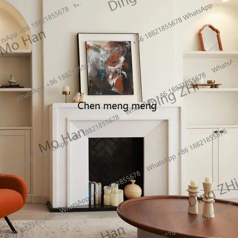 American rural classic solid wood white fireplace decorative mantel background wall simple entrance cabinet