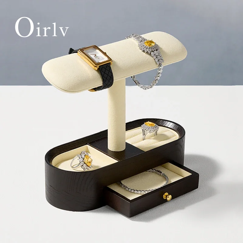 

Oirlv Wooden Watch Holder Tshaped Jewelry Stand Display Black Solidwood Bracelet Ring Earring Organizer Wooden T-Bar Watch Stand