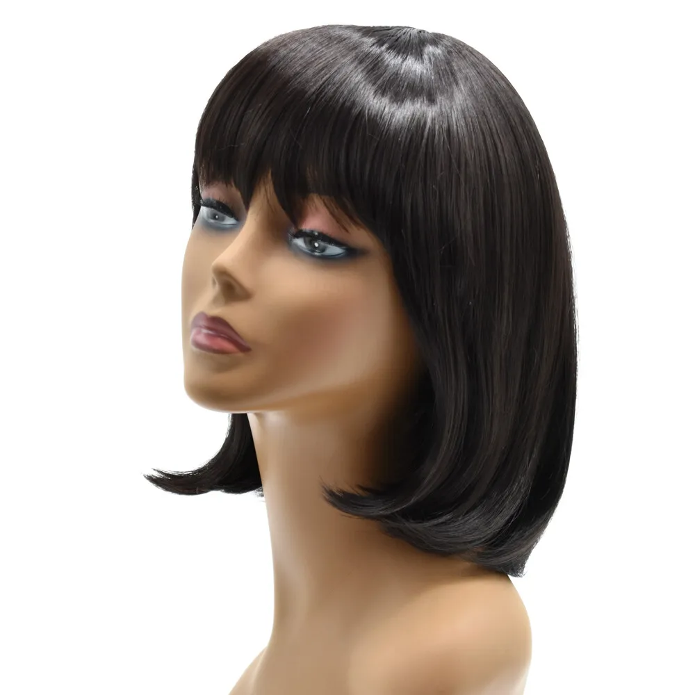 المرأة الاصطناعية بوب شعر مستعار مع الانفجارات المظهر الطبيعي قسط قصير شعر مستعار أسود الولايات المتحدة