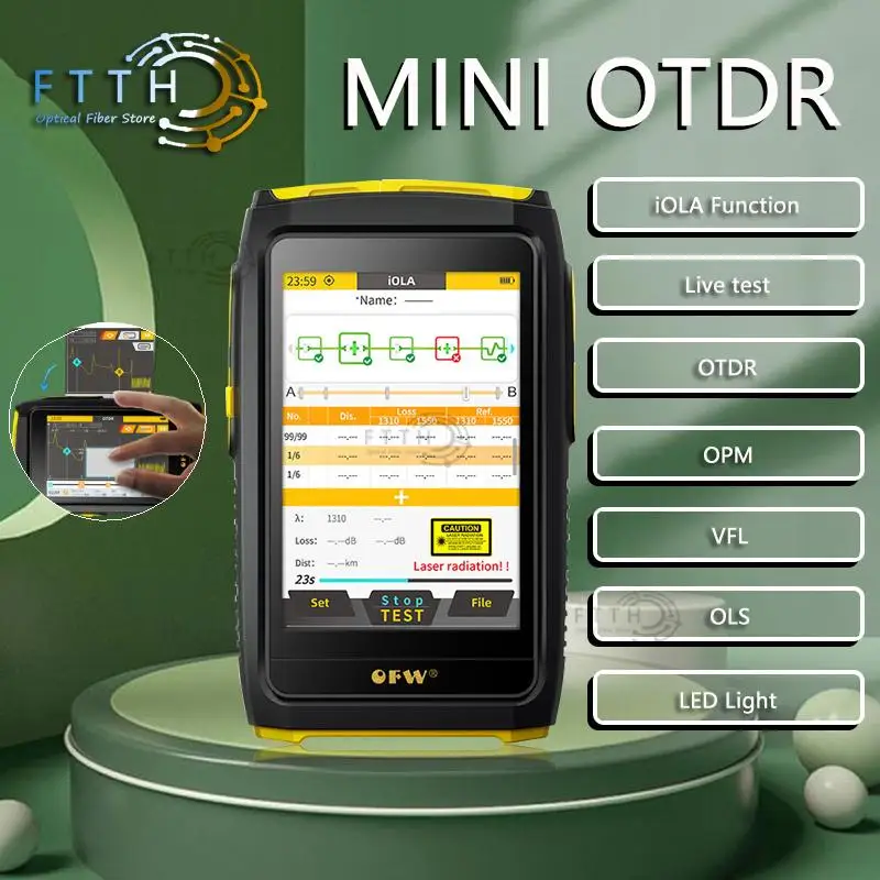 

MINi OTDR Active Fiber Live Test 1550nm 20dB Fiber Optic Reflectometer Touch Screen VFL OLS OPM Visual Fault Locator