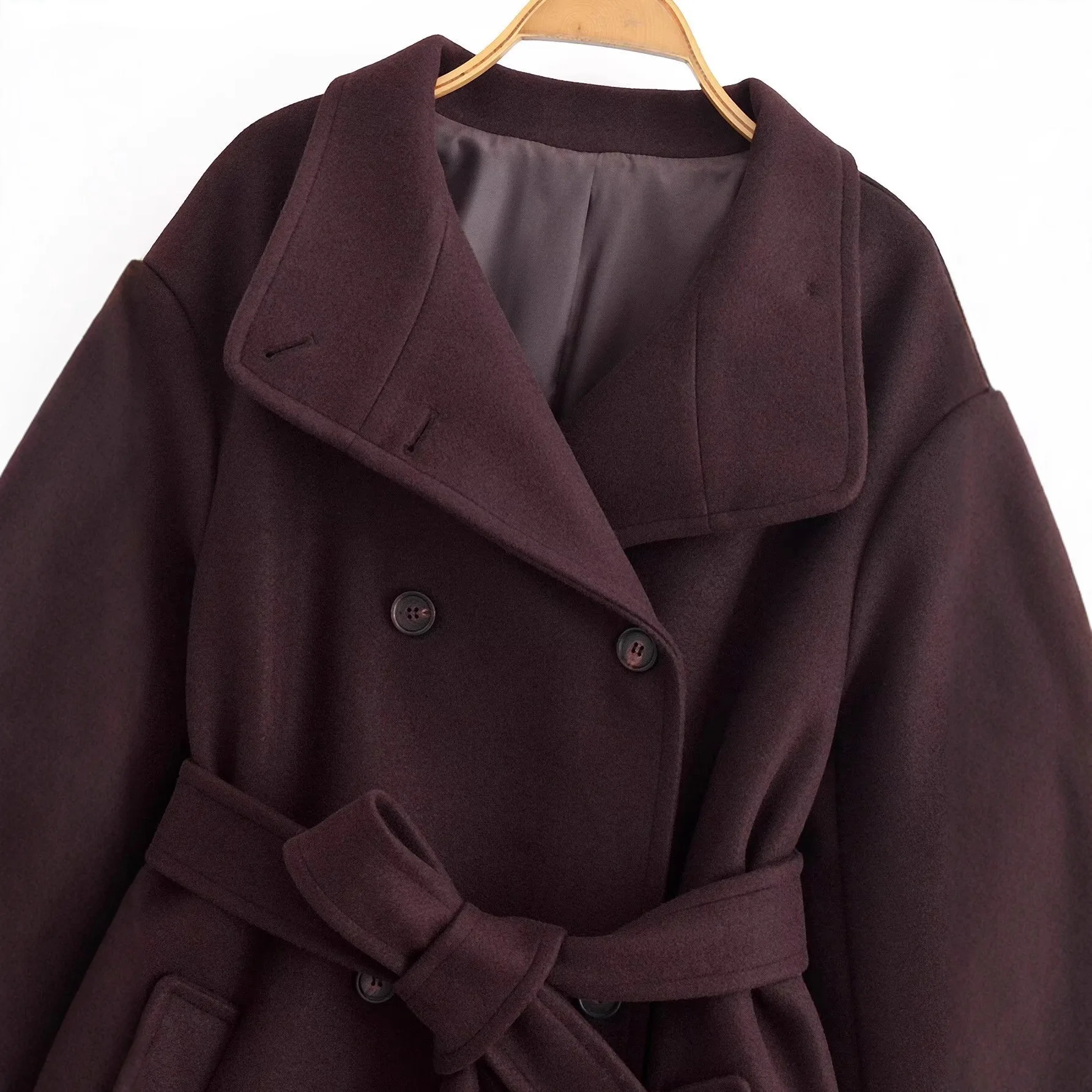 الخريف والشتاء المرأة خمر أزياء حزام الخصر النحيف تنوعا معطف الصوف شارع العليا الدافئة طويلة الأكمام التلبيب أبلى #3