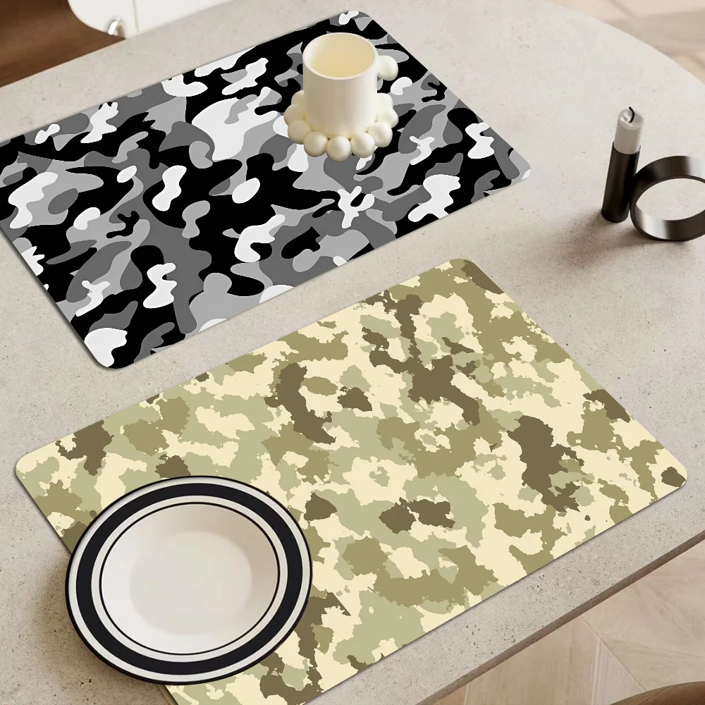 Camouflage Quick Drying Dish Mat Printed Kitchen Non-slip Coffee Cup Pad Drain Mats Dinnerware Cup Bottle Placemat