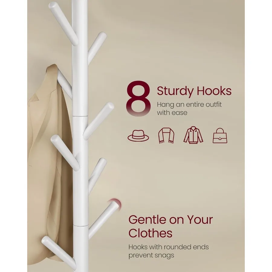 رف معطف من الخشب الصلب قائم بذاته على شكل شجرة مع 8 خطافات تتميز بـ 3 خيارات للارتفاع مثالية لتنظيم قبعات الملابس والحقيبة #3