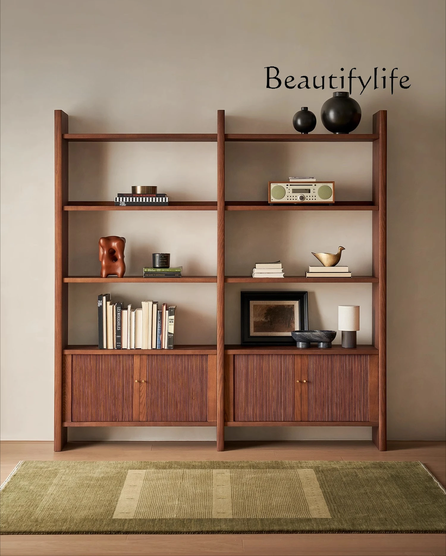 Forget Chuan Bookshelf Open Solid Wood Floor Free Extension Living Room Shelf Home Display Cabinet Designer